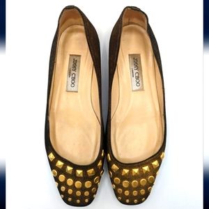 Jimmy Choo Bronzed-black Studded Flats